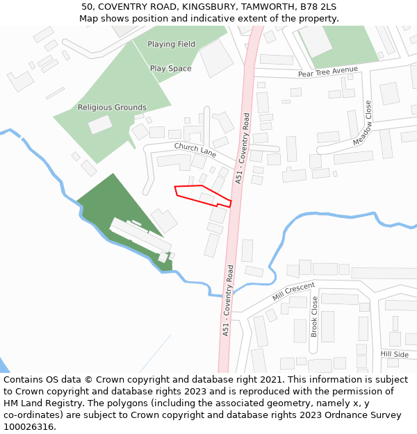 50, COVENTRY ROAD, KINGSBURY, TAMWORTH, B78 2LS: Location map and indicative extent of plot