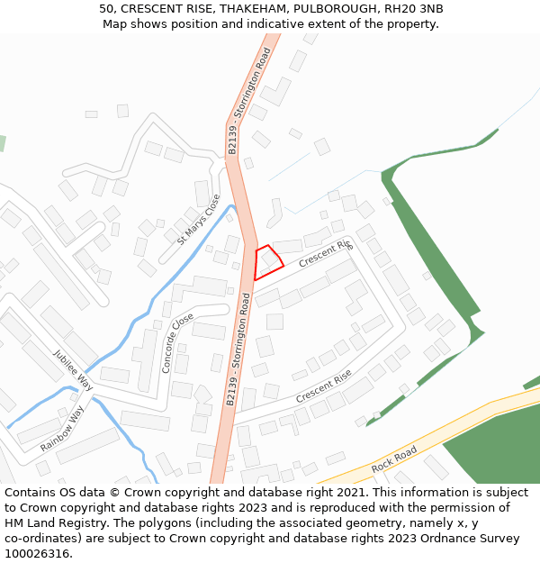 50, CRESCENT RISE, THAKEHAM, PULBOROUGH, RH20 3NB: Location map and indicative extent of plot