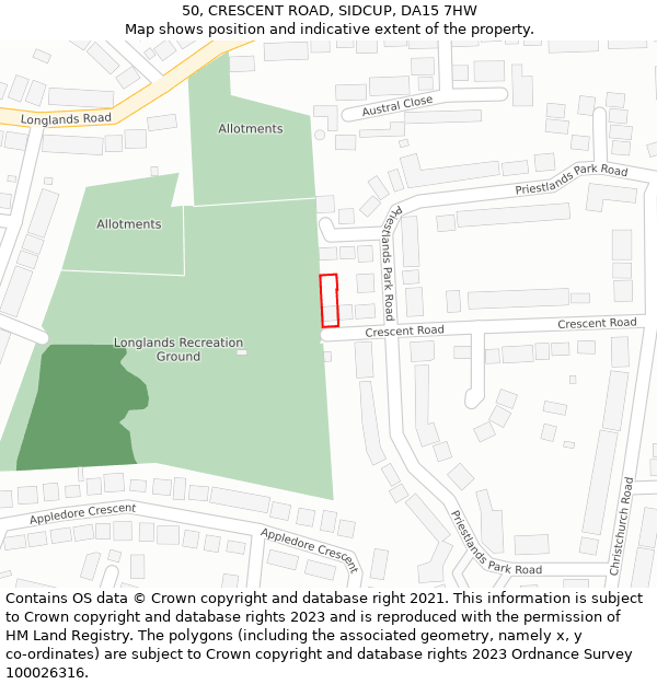 50, CRESCENT ROAD, SIDCUP, DA15 7HW: Location map and indicative extent of plot