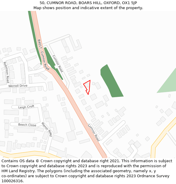 50, CUMNOR ROAD, BOARS HILL, OXFORD, OX1 5JP: Location map and indicative extent of plot