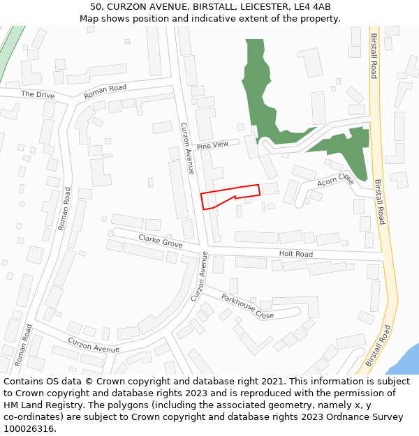 50, CURZON AVENUE, BIRSTALL, LEICESTER, LE4 4AB: Location map and indicative extent of plot