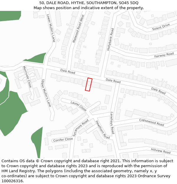 50, DALE ROAD, HYTHE, SOUTHAMPTON, SO45 5DQ: Location map and indicative extent of plot