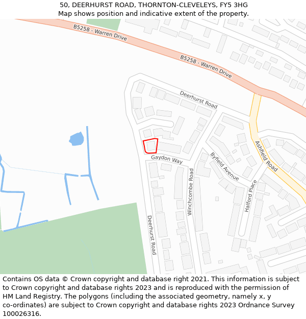 50, DEERHURST ROAD, THORNTON-CLEVELEYS, FY5 3HG: Location map and indicative extent of plot
