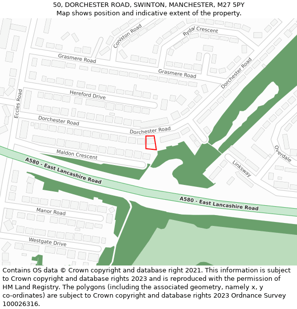 50, DORCHESTER ROAD, SWINTON, MANCHESTER, M27 5PY: Location map and indicative extent of plot