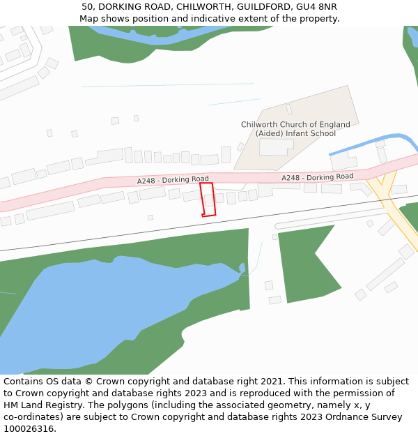 50, DORKING ROAD, CHILWORTH, GUILDFORD, GU4 8NR: Location map and indicative extent of plot