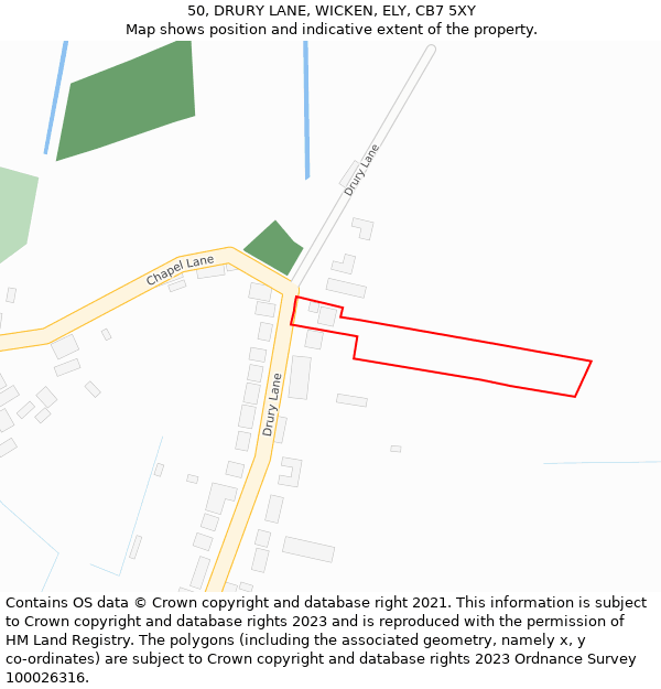 50, DRURY LANE, WICKEN, ELY, CB7 5XY: Location map and indicative extent of plot