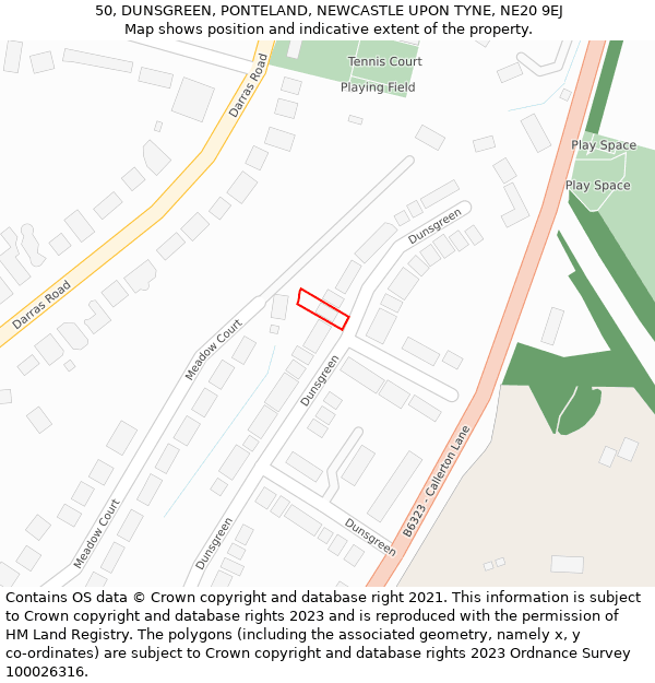 50, DUNSGREEN, PONTELAND, NEWCASTLE UPON TYNE, NE20 9EJ: Location map and indicative extent of plot