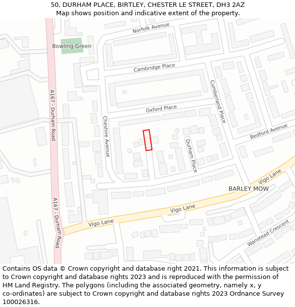 50, DURHAM PLACE, BIRTLEY, CHESTER LE STREET, DH3 2AZ: Location map and indicative extent of plot