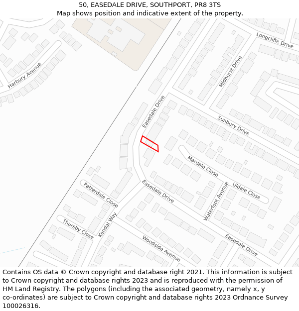 50, EASEDALE DRIVE, SOUTHPORT, PR8 3TS: Location map and indicative extent of plot