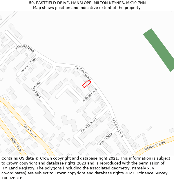 50, EASTFIELD DRIVE, HANSLOPE, MILTON KEYNES, MK19 7NN: Location map and indicative extent of plot