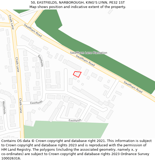 50, EASTFIELDS, NARBOROUGH, KING'S LYNN, PE32 1ST: Location map and indicative extent of plot