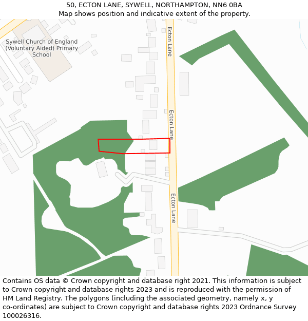 50, ECTON LANE, SYWELL, NORTHAMPTON, NN6 0BA: Location map and indicative extent of plot