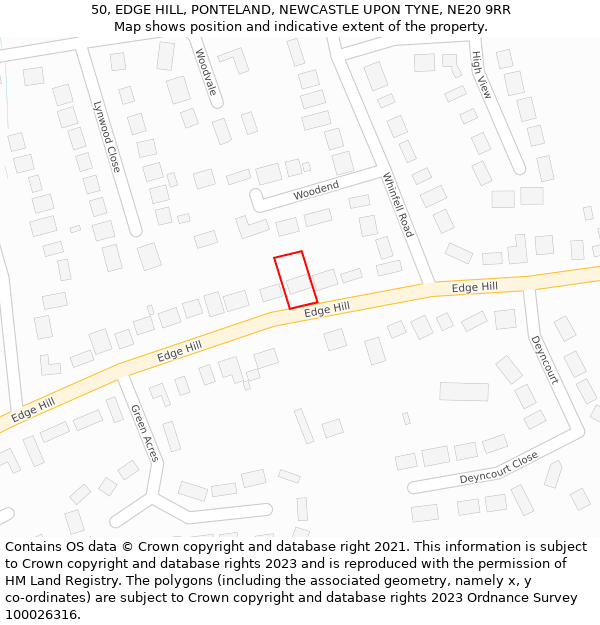 50, EDGE HILL, PONTELAND, NEWCASTLE UPON TYNE, NE20 9RR: Location map and indicative extent of plot