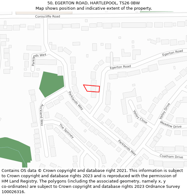 50, EGERTON ROAD, HARTLEPOOL, TS26 0BW: Location map and indicative extent of plot