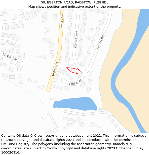 50, EGERTON ROAD, PADSTOW, PL28 8DL: Location map and indicative extent of plot