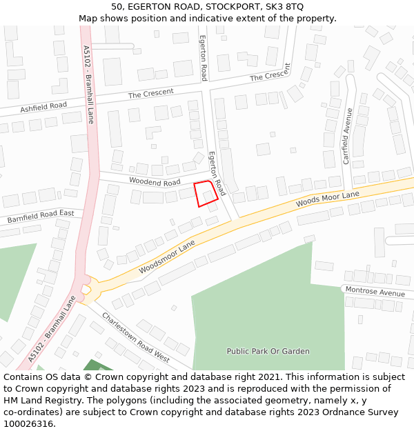 50, EGERTON ROAD, STOCKPORT, SK3 8TQ: Location map and indicative extent of plot