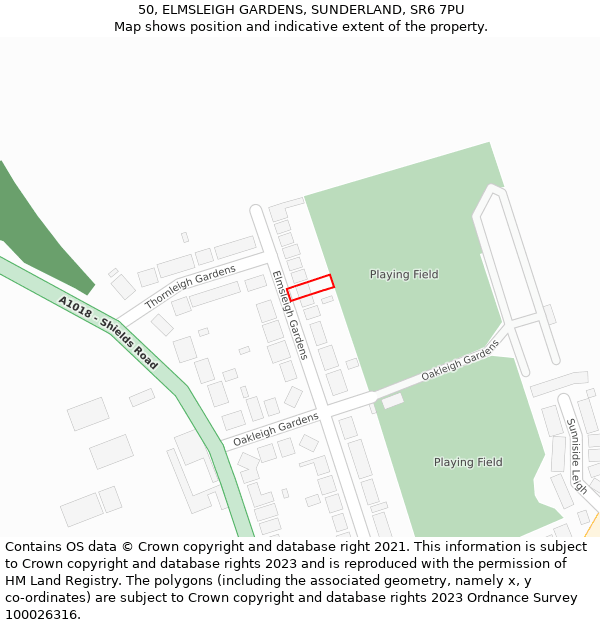 50, ELMSLEIGH GARDENS, SUNDERLAND, SR6 7PU: Location map and indicative extent of plot