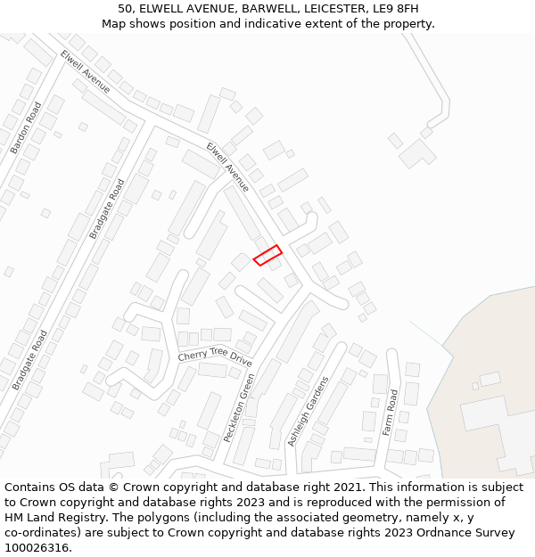 50, ELWELL AVENUE, BARWELL, LEICESTER, LE9 8FH: Location map and indicative extent of plot