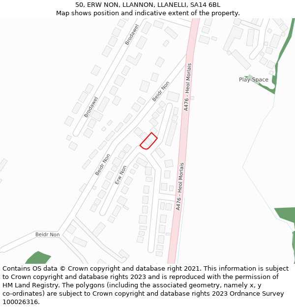 50, ERW NON, LLANNON, LLANELLI, SA14 6BL: Location map and indicative extent of plot