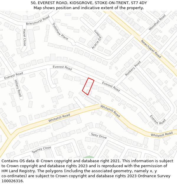 50, EVEREST ROAD, KIDSGROVE, STOKE-ON-TRENT, ST7 4DY: Location map and indicative extent of plot