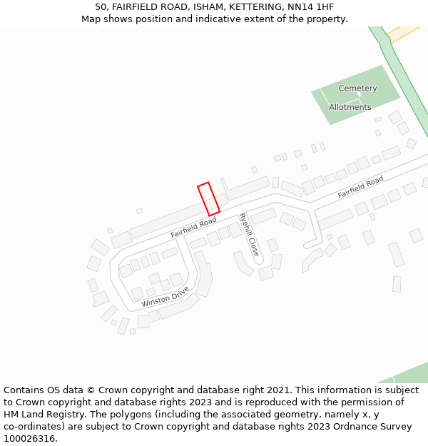 50, FAIRFIELD ROAD, ISHAM, KETTERING, NN14 1HF: Location map and indicative extent of plot