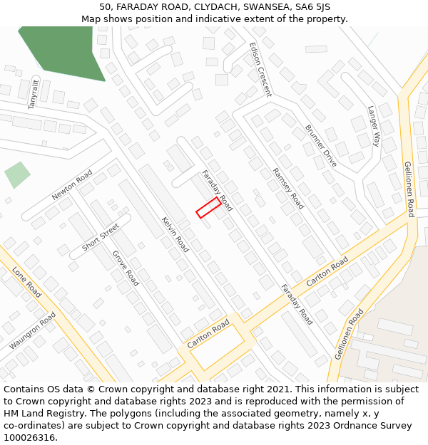 50, FARADAY ROAD, CLYDACH, SWANSEA, SA6 5JS: Location map and indicative extent of plot