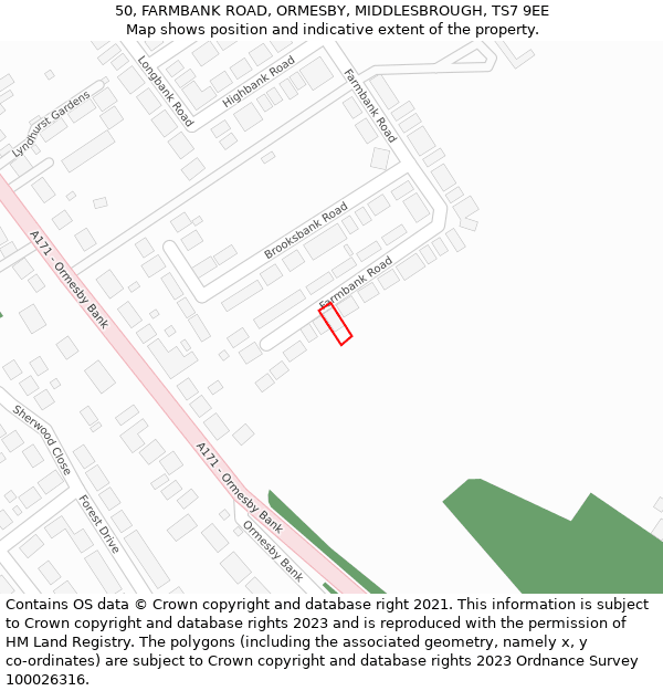 50, FARMBANK ROAD, ORMESBY, MIDDLESBROUGH, TS7 9EE: Location map and indicative extent of plot