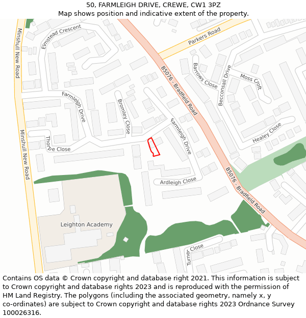 50, FARMLEIGH DRIVE, CREWE, CW1 3PZ: Location map and indicative extent of plot