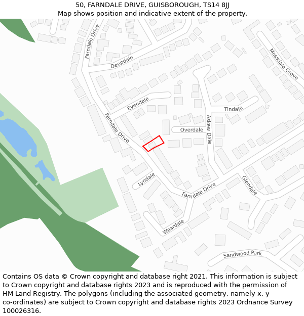 50, FARNDALE DRIVE, GUISBOROUGH, TS14 8JJ: Location map and indicative extent of plot