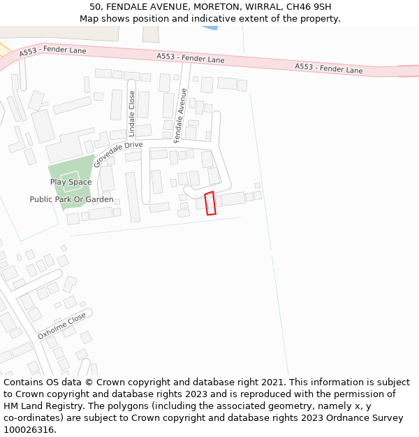 50, FENDALE AVENUE, MORETON, WIRRAL, CH46 9SH: Location map and indicative extent of plot