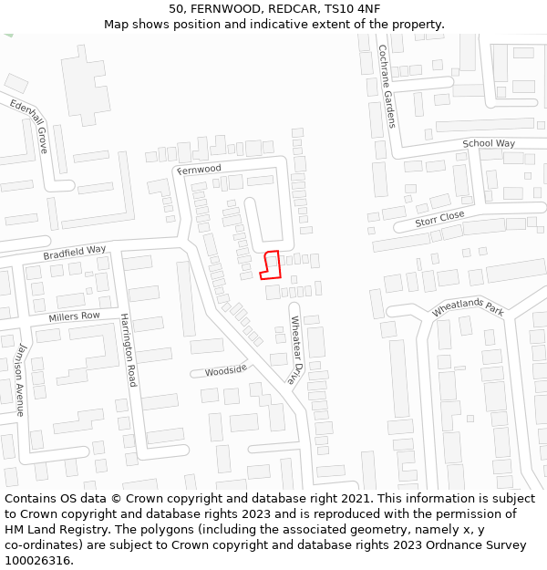 50, FERNWOOD, REDCAR, TS10 4NF: Location map and indicative extent of plot