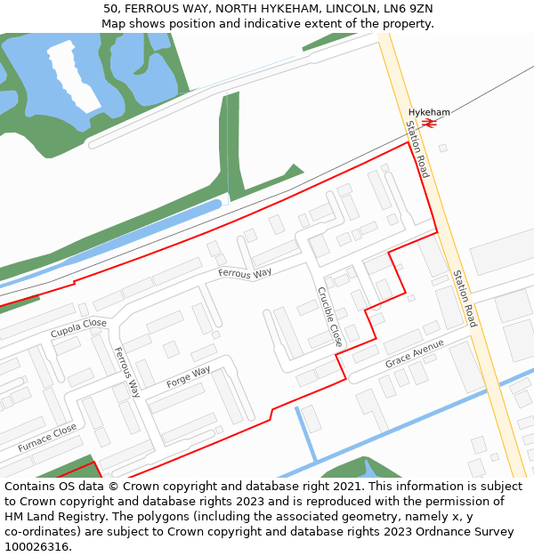 50, FERROUS WAY, NORTH HYKEHAM, LINCOLN, LN6 9ZN: Location map and indicative extent of plot