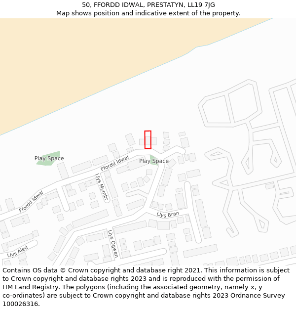 50, FFORDD IDWAL, PRESTATYN, LL19 7JG: Location map and indicative extent of plot