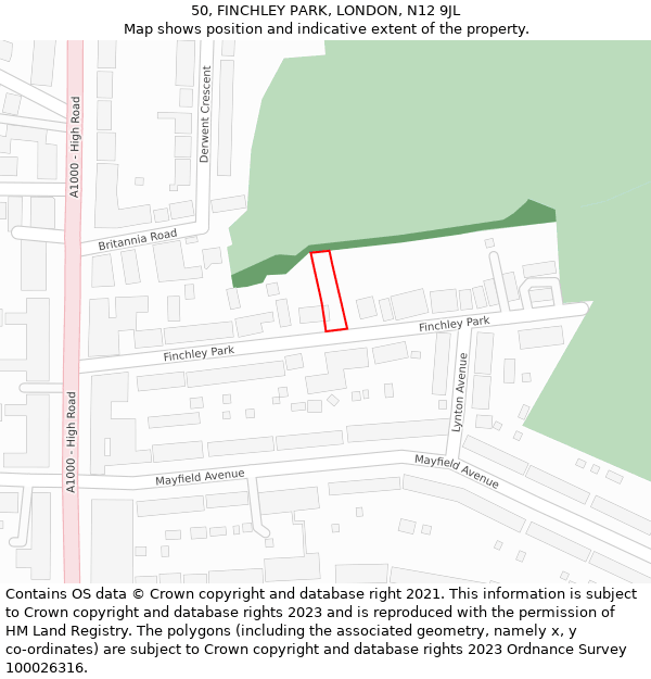 50, FINCHLEY PARK, LONDON, N12 9JL: Location map and indicative extent of plot