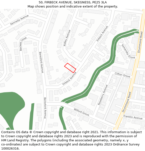 50, FIRBECK AVENUE, SKEGNESS, PE25 3LA: Location map and indicative extent of plot