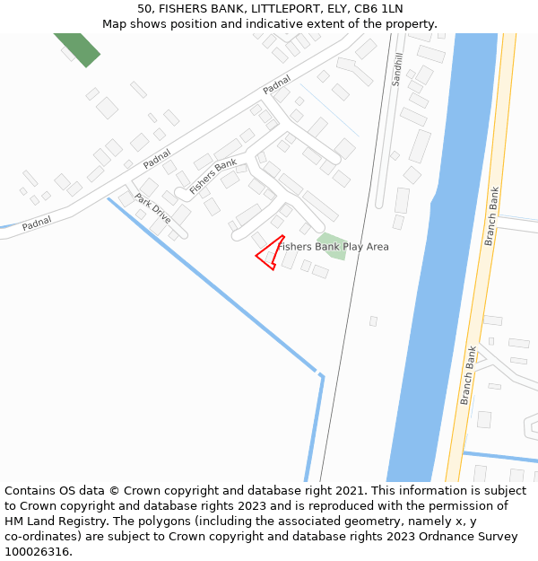 50, FISHERS BANK, LITTLEPORT, ELY, CB6 1LN: Location map and indicative extent of plot