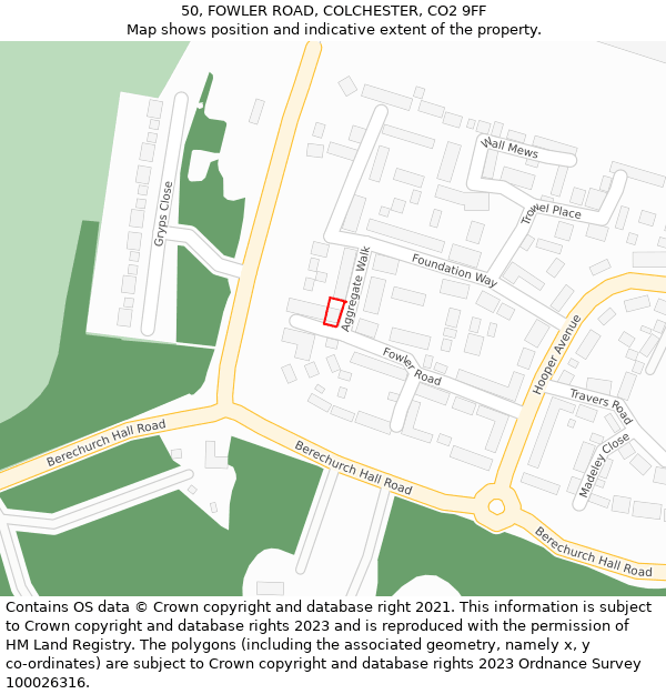 50, FOWLER ROAD, COLCHESTER, CO2 9FF: Location map and indicative extent of plot