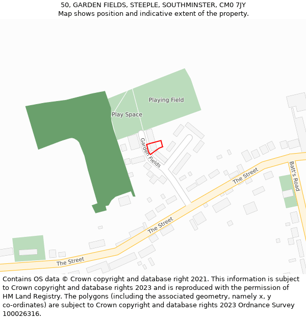 50, GARDEN FIELDS, STEEPLE, SOUTHMINSTER, CM0 7JY: Location map and indicative extent of plot