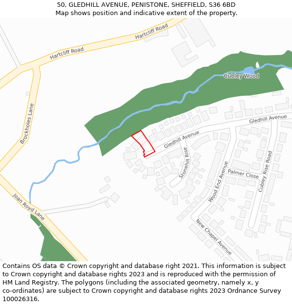 50, GLEDHILL AVENUE, PENISTONE, SHEFFIELD, S36 6BD: Location map and indicative extent of plot