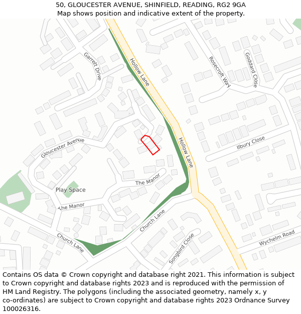 50, GLOUCESTER AVENUE, SHINFIELD, READING, RG2 9GA: Location map and indicative extent of plot