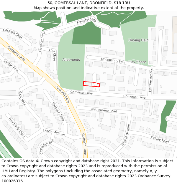 50, GOMERSAL LANE, DRONFIELD, S18 1RU: Location map and indicative extent of plot
