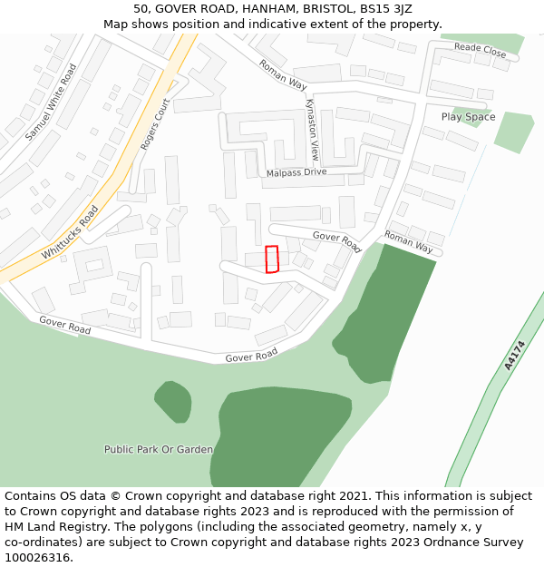 50, GOVER ROAD, HANHAM, BRISTOL, BS15 3JZ: Location map and indicative extent of plot