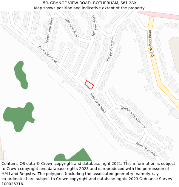 50, GRANGE VIEW ROAD, ROTHERHAM, S61 2AX: Location map and indicative extent of plot