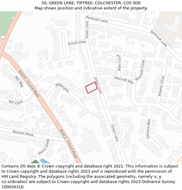 50, GREEN LANE, TIPTREE, COLCHESTER, CO5 0DE: Location map and indicative extent of plot