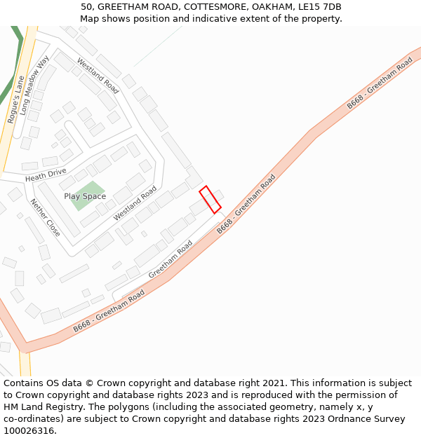 50, GREETHAM ROAD, COTTESMORE, OAKHAM, LE15 7DB: Location map and indicative extent of plot