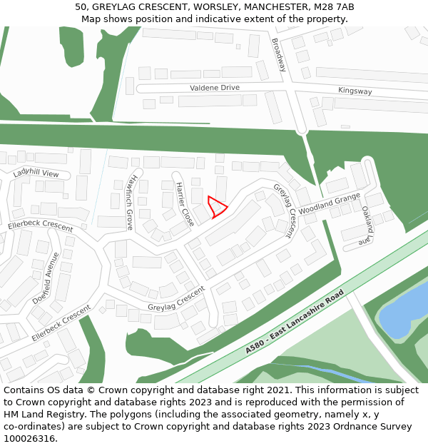 50, GREYLAG CRESCENT, WORSLEY, MANCHESTER, M28 7AB: Location map and indicative extent of plot