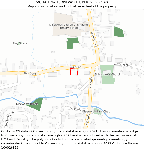 50, HALL GATE, DISEWORTH, DERBY, DE74 2QJ: Location map and indicative extent of plot