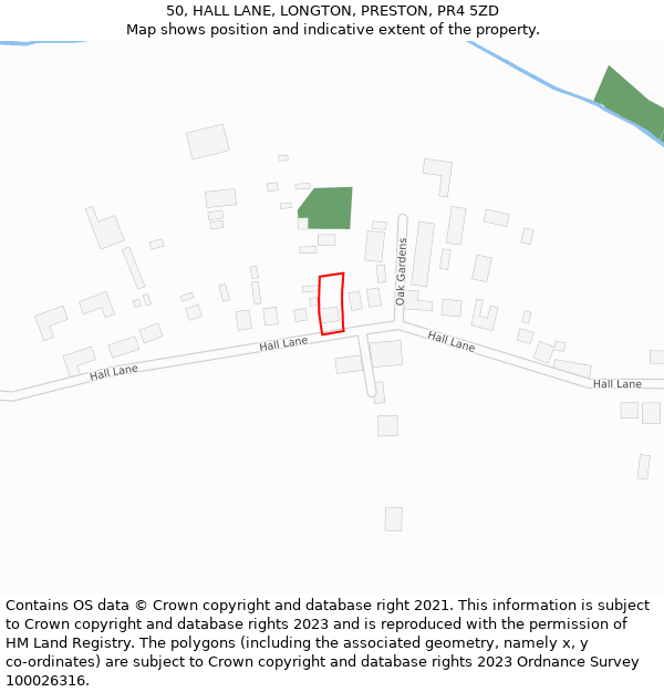 50, HALL LANE, LONGTON, PRESTON, PR4 5ZD: Location map and indicative extent of plot