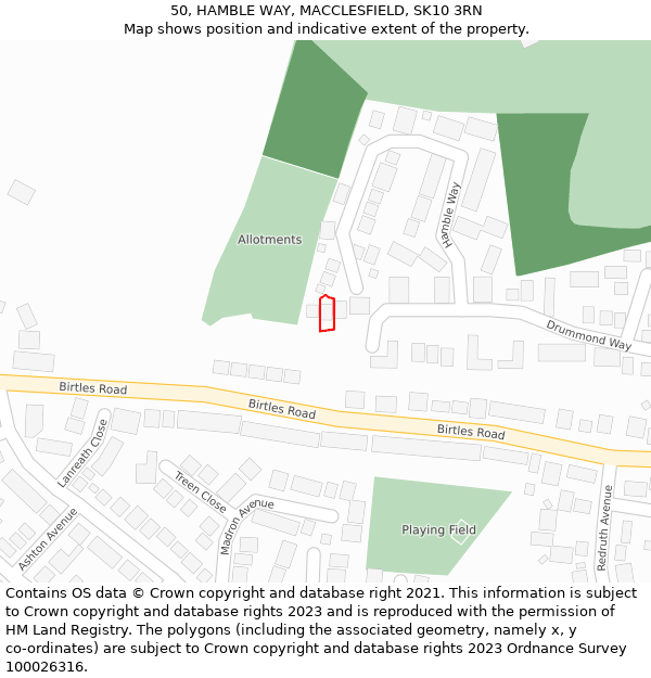 50, HAMBLE WAY, MACCLESFIELD, SK10 3RN: Location map and indicative extent of plot