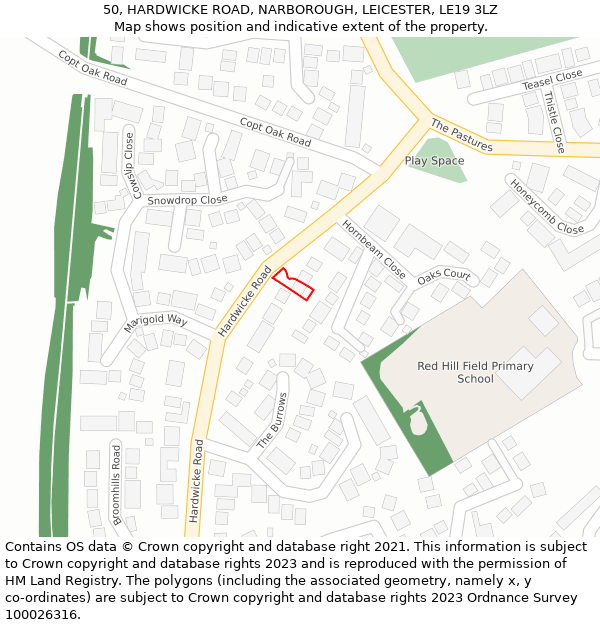 50, HARDWICKE ROAD, NARBOROUGH, LEICESTER, LE19 3LZ: Location map and indicative extent of plot
